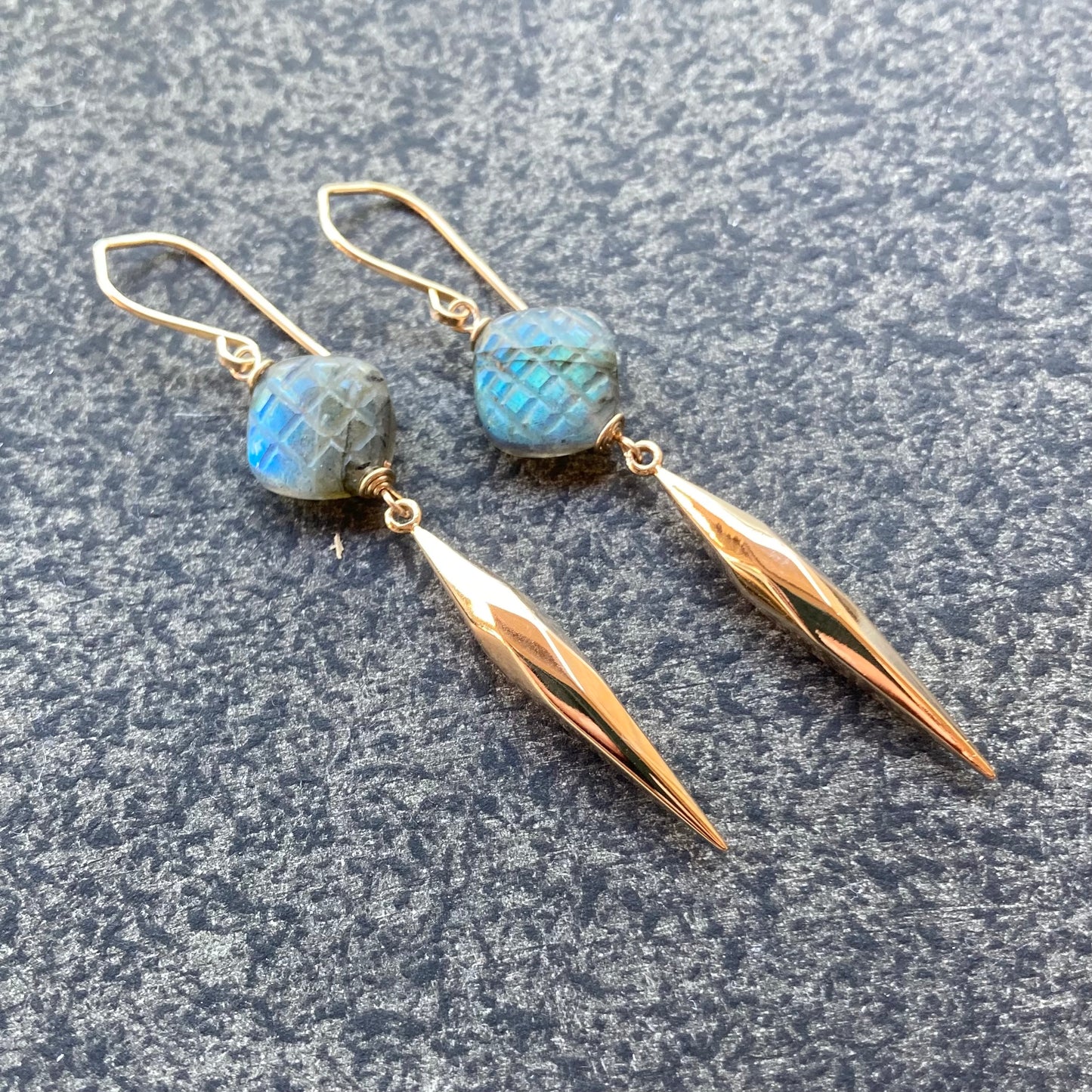 Labradorite, Gold & Bronze Spike Earrings