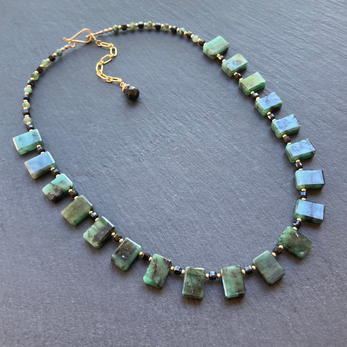 Natural Emerald, Black Tourmaline & Gold Collar