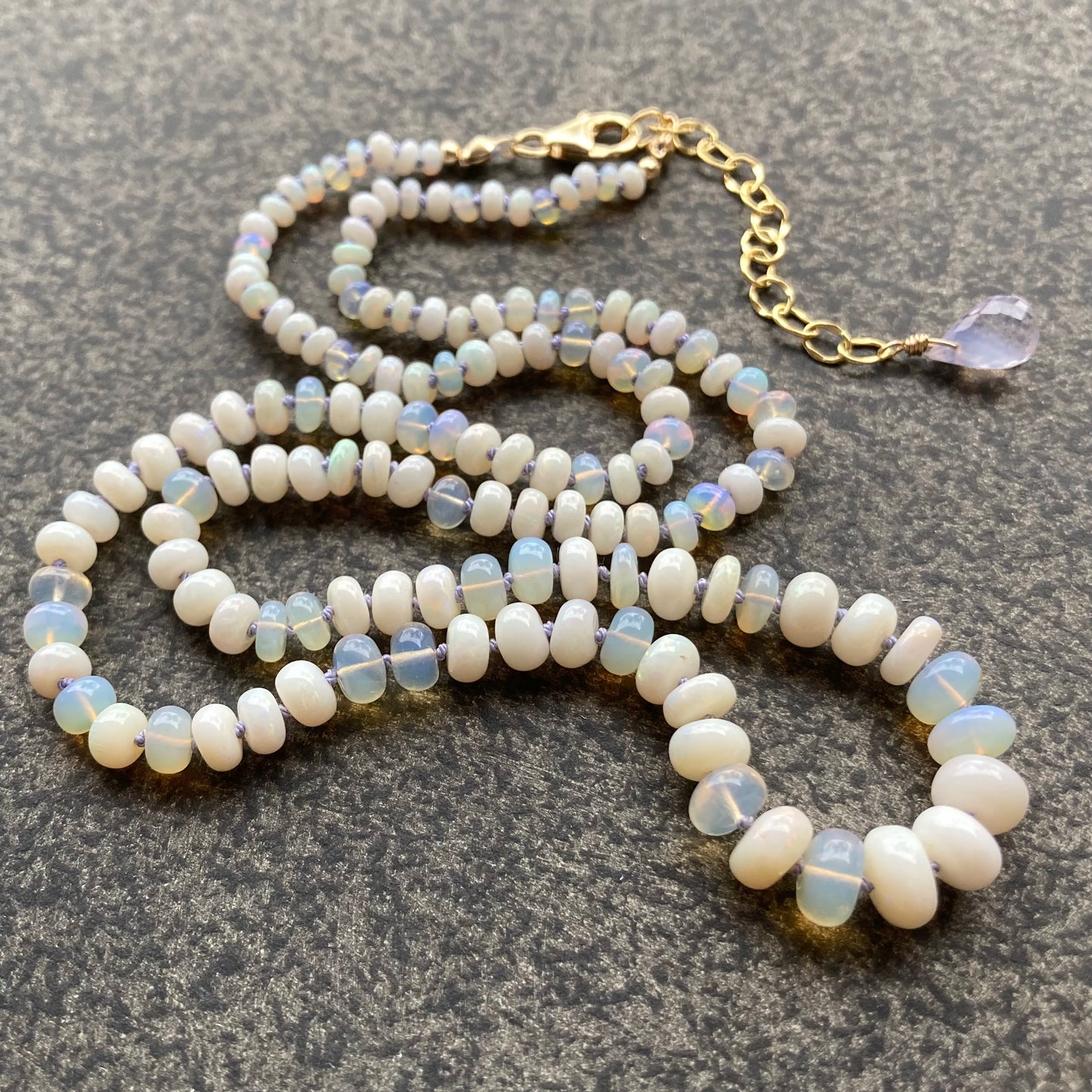 Australian Opal Hand Knotted Lilac Silk Necklace