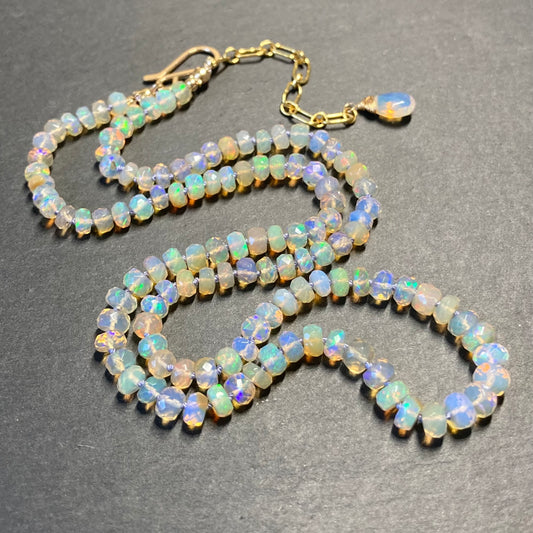 Ethiopian Opal Hand Knotted Lilac Silk Necklace