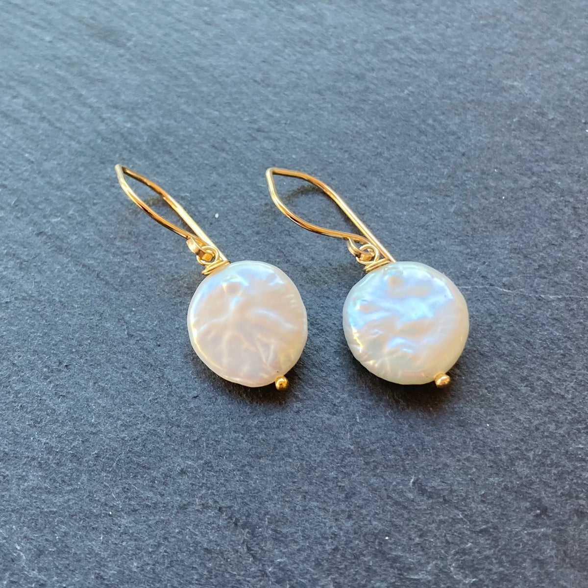 Freshwater Coin Pearl & Gold Earrings