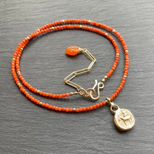 Red Agate, Gold & Bronze Ancient Coin Choker