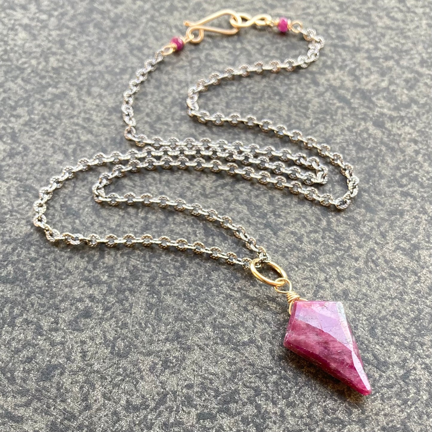 Natural Ruby & Mixed Metal Arrowhead Necklace