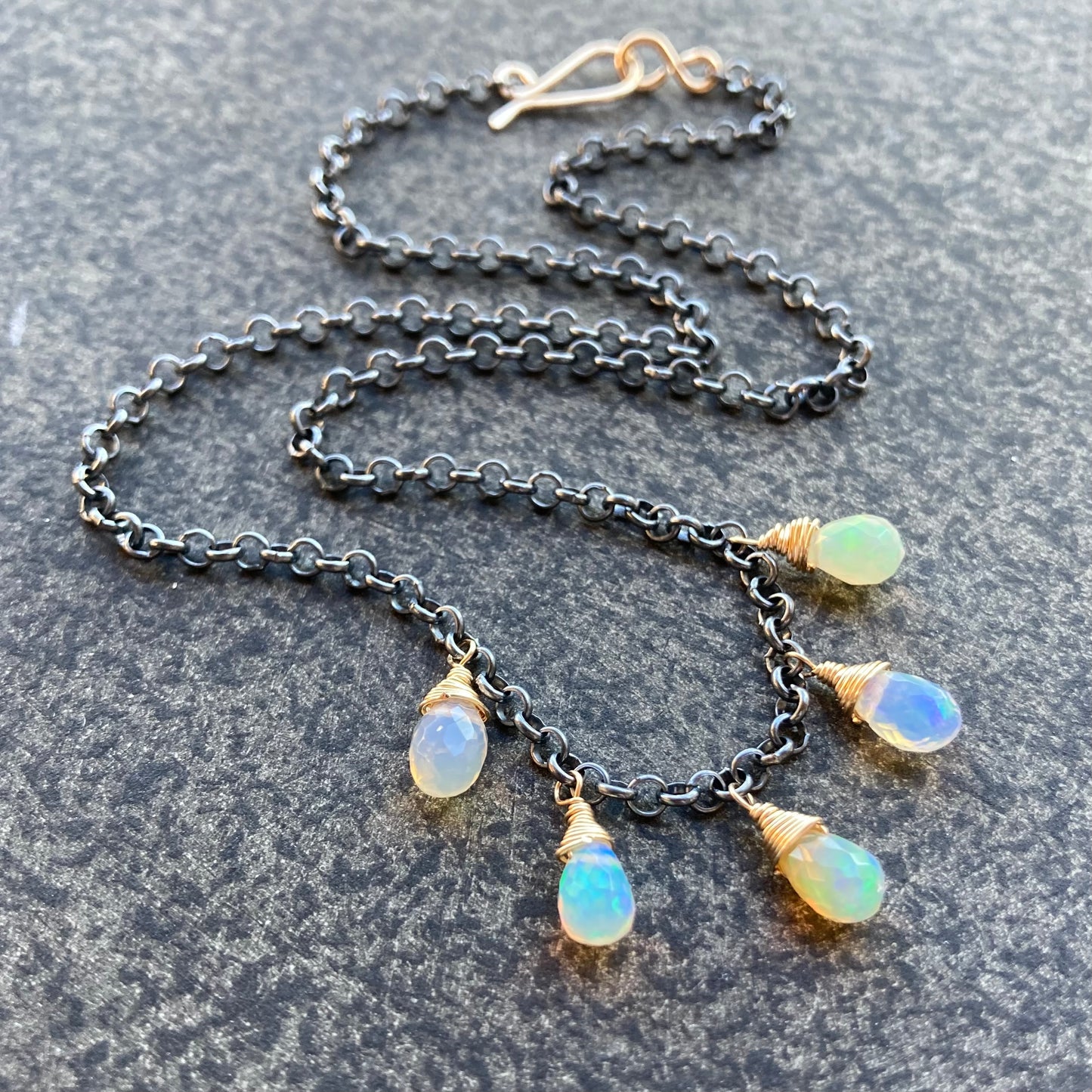 Ethiopian Opal & Mixed Metal Charm Choker