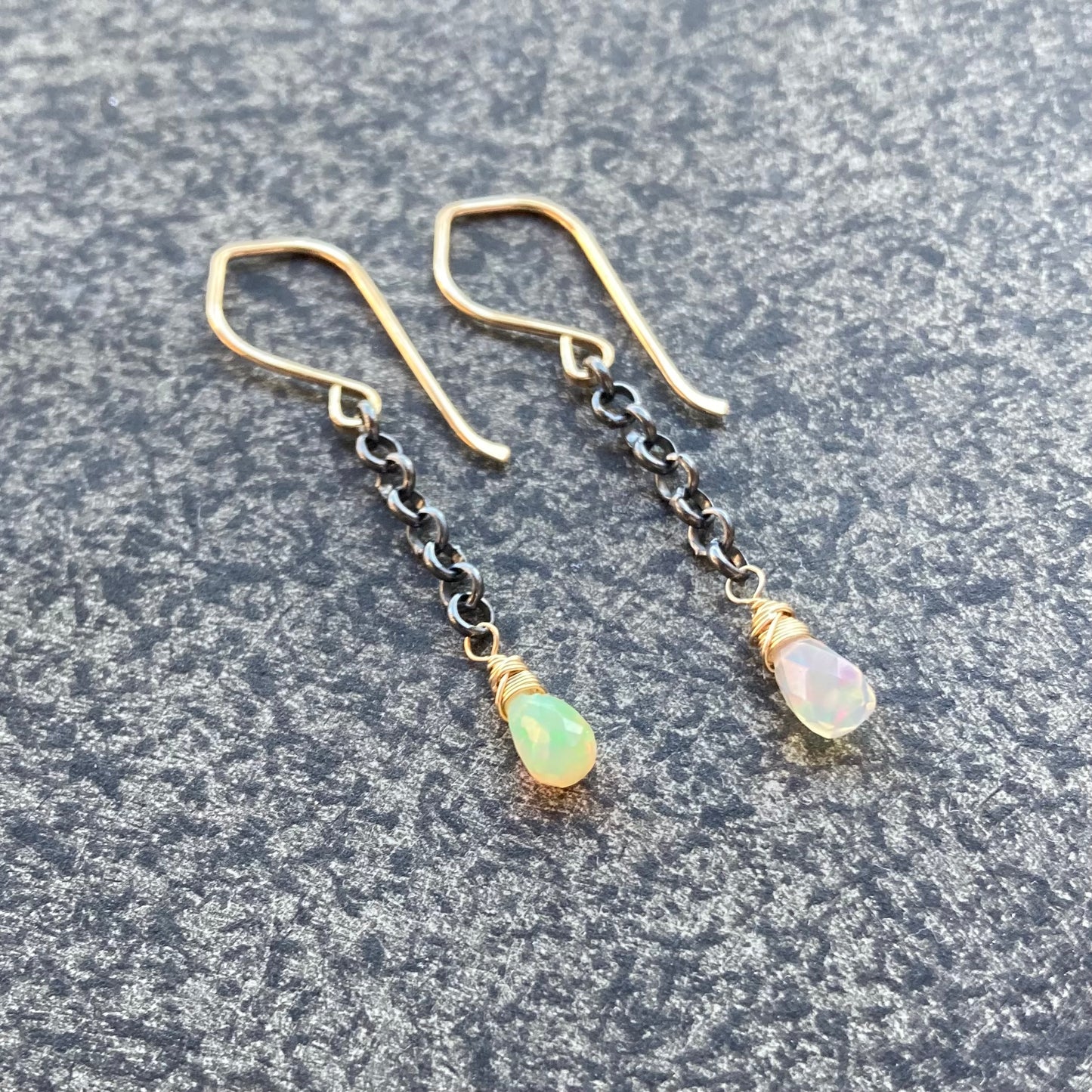 Ethiopian Opal & Mixed Metal Long Drop Earrings