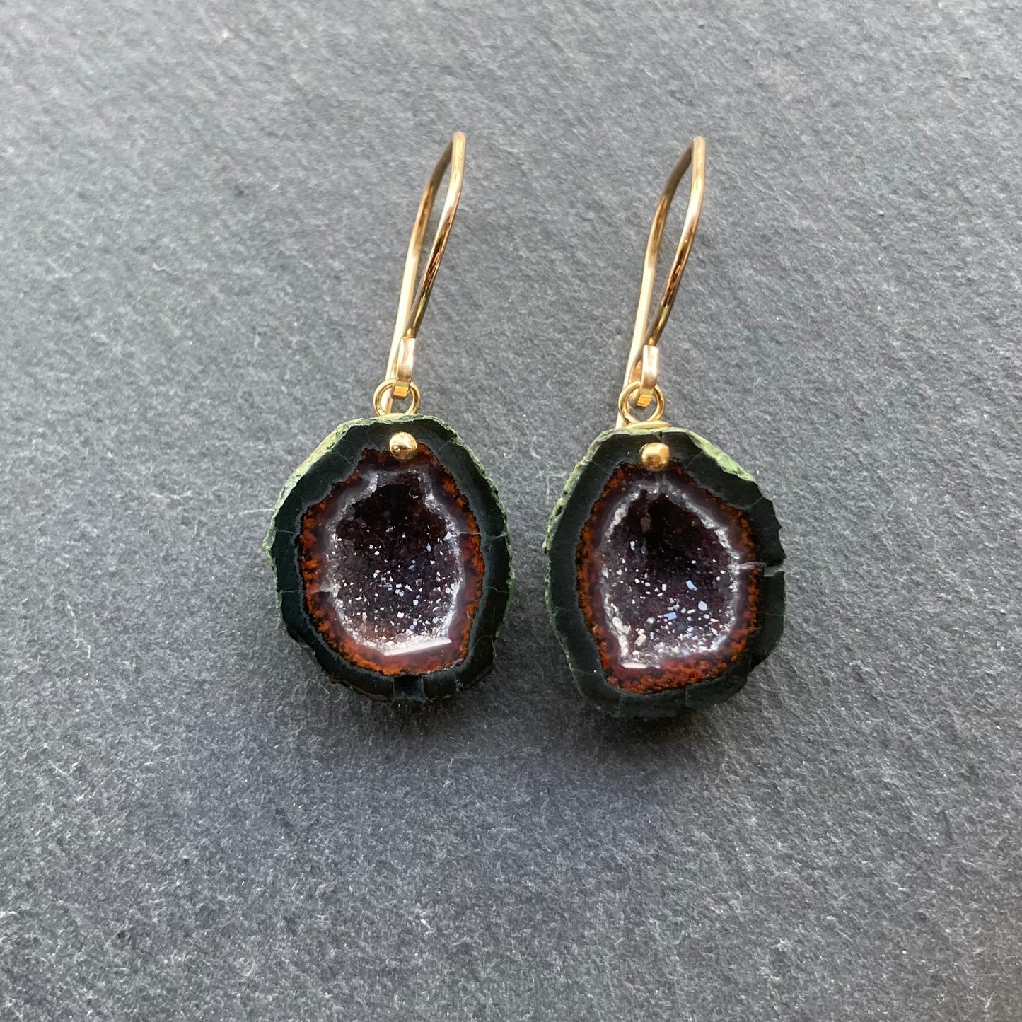 Red Druzy Tabasco Geode & Gold Earrings