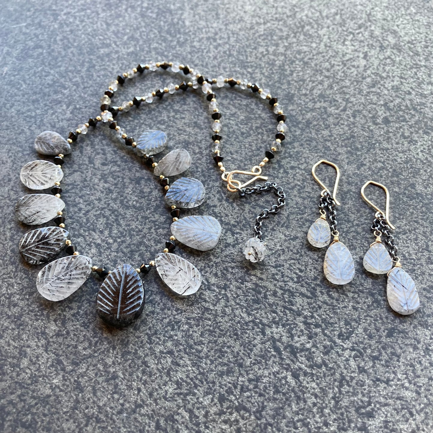 Rutilated Quartz, Black Spinel & Pyrite Winter Solstice Necklace