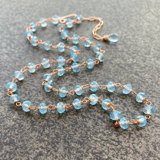 Swiss Blue Topaz & Rose Gold Necklace
