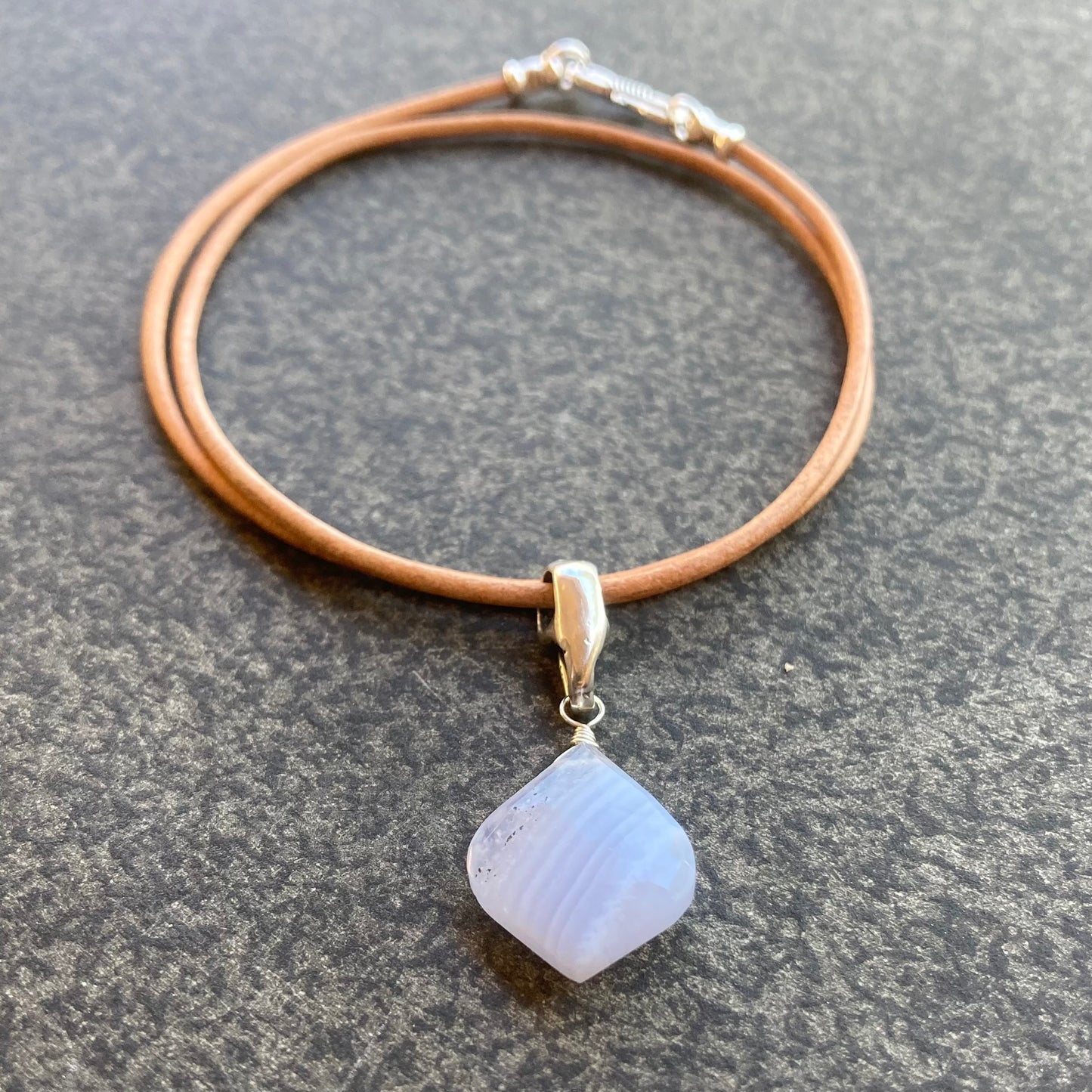 Blue Lace Agate & Sterling Silver Leather Choker