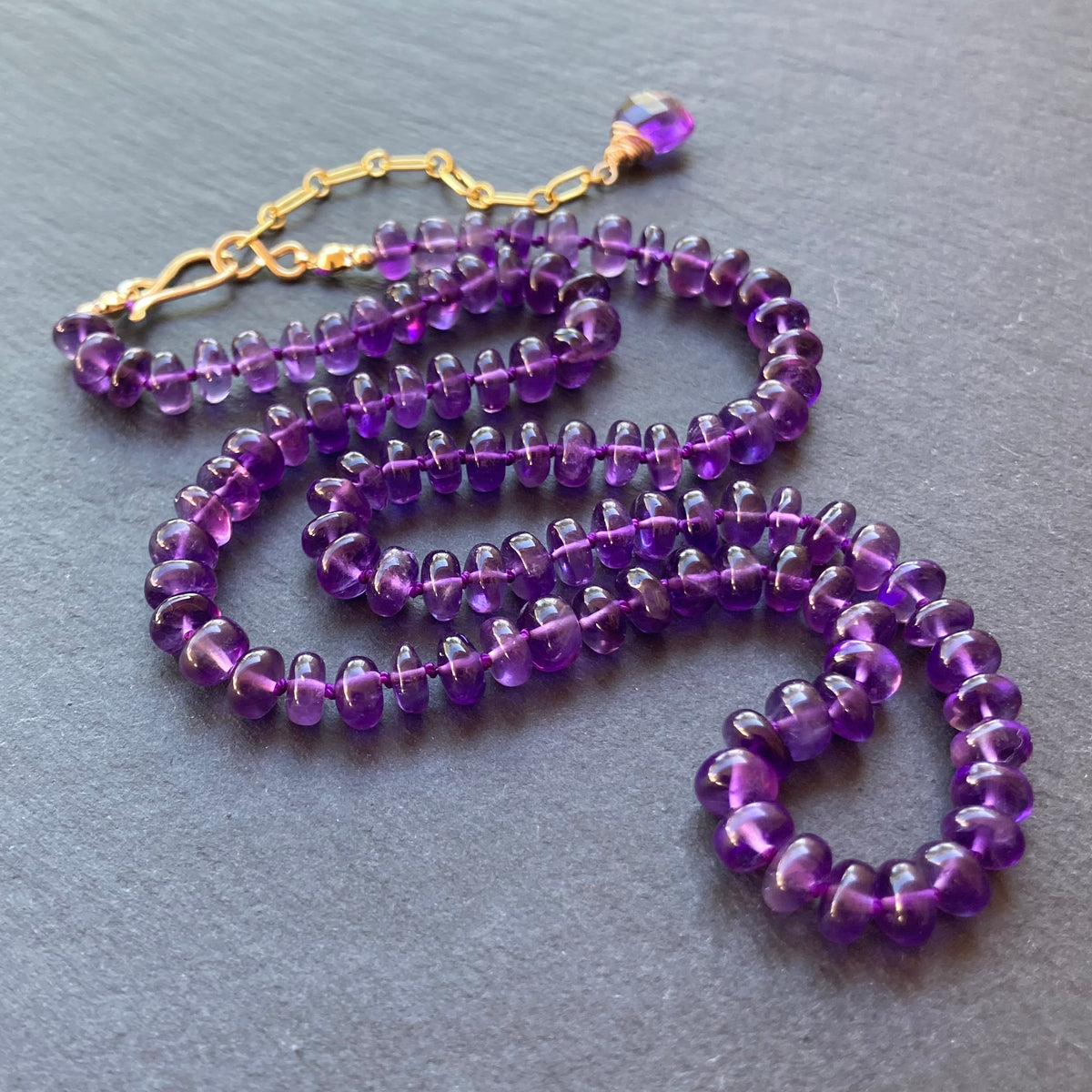 Amethyst Hand Knotted Silk Necklace