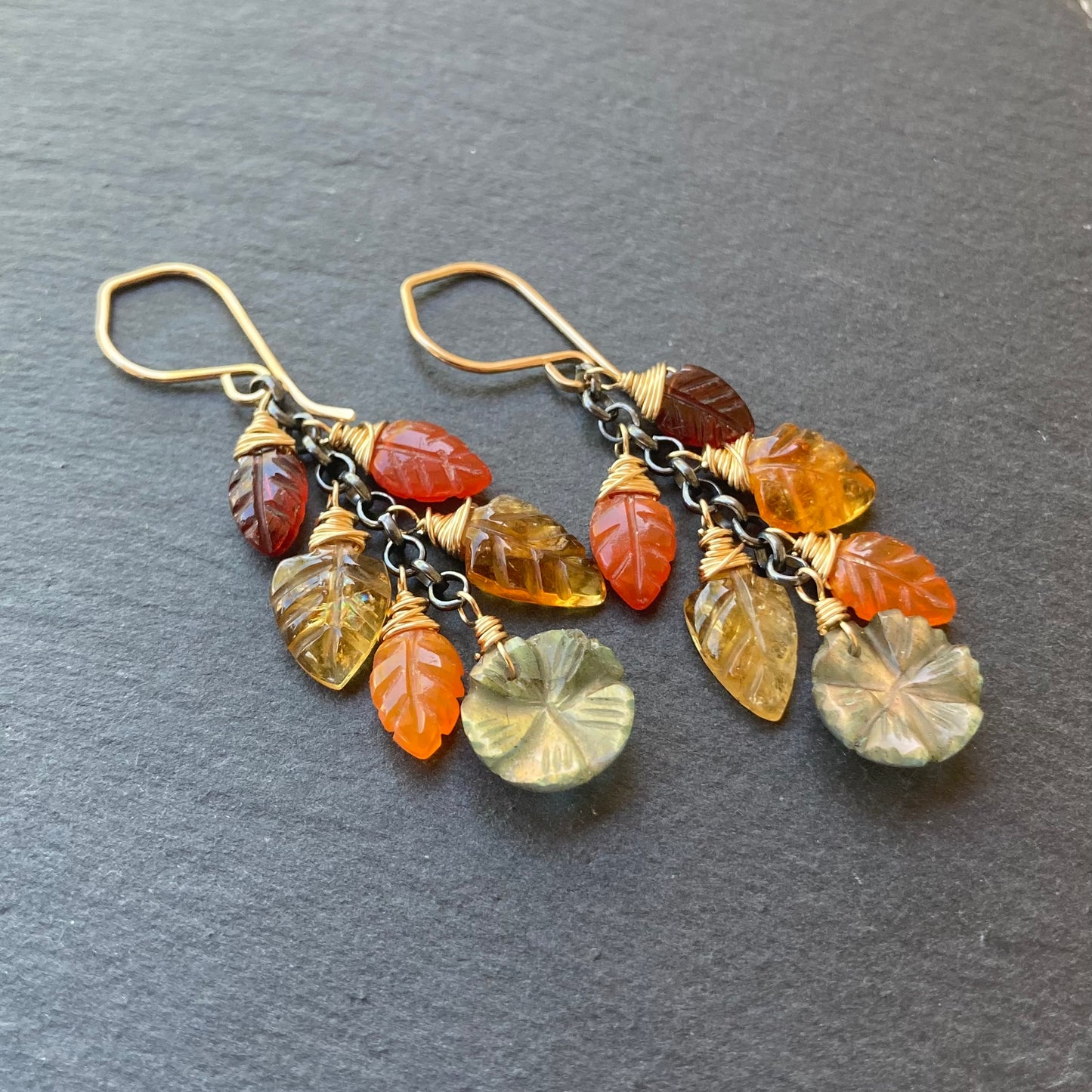 Multi Gemstone & Mixed Metal Woodland Goddess Cascade Earrings