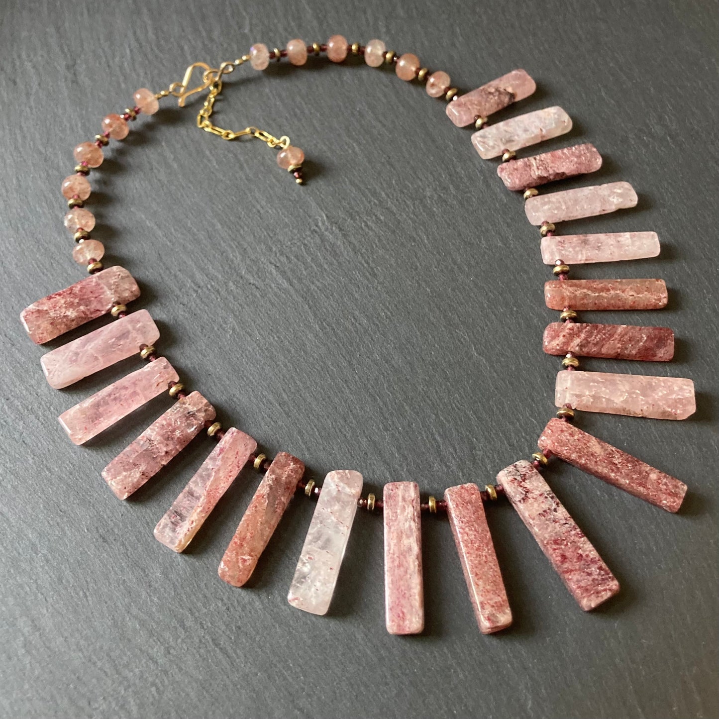 Strawberry Quartz, Garnet & Pyrite Collar
