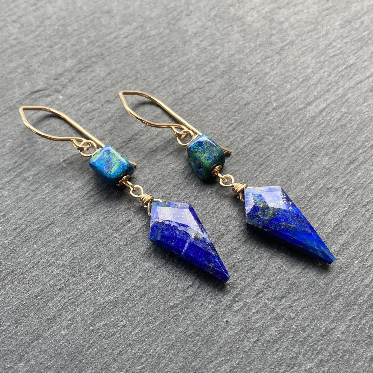 Azurite Malachite, Lapis & Gold Earrings