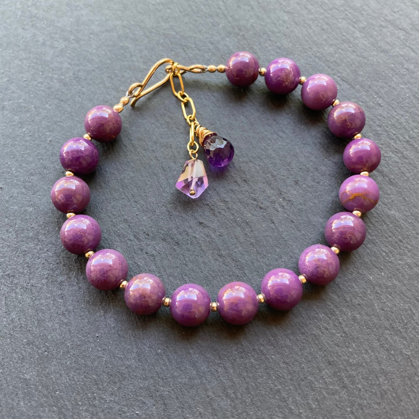Phosphosiderite, Amethyst & Gold Bracelet