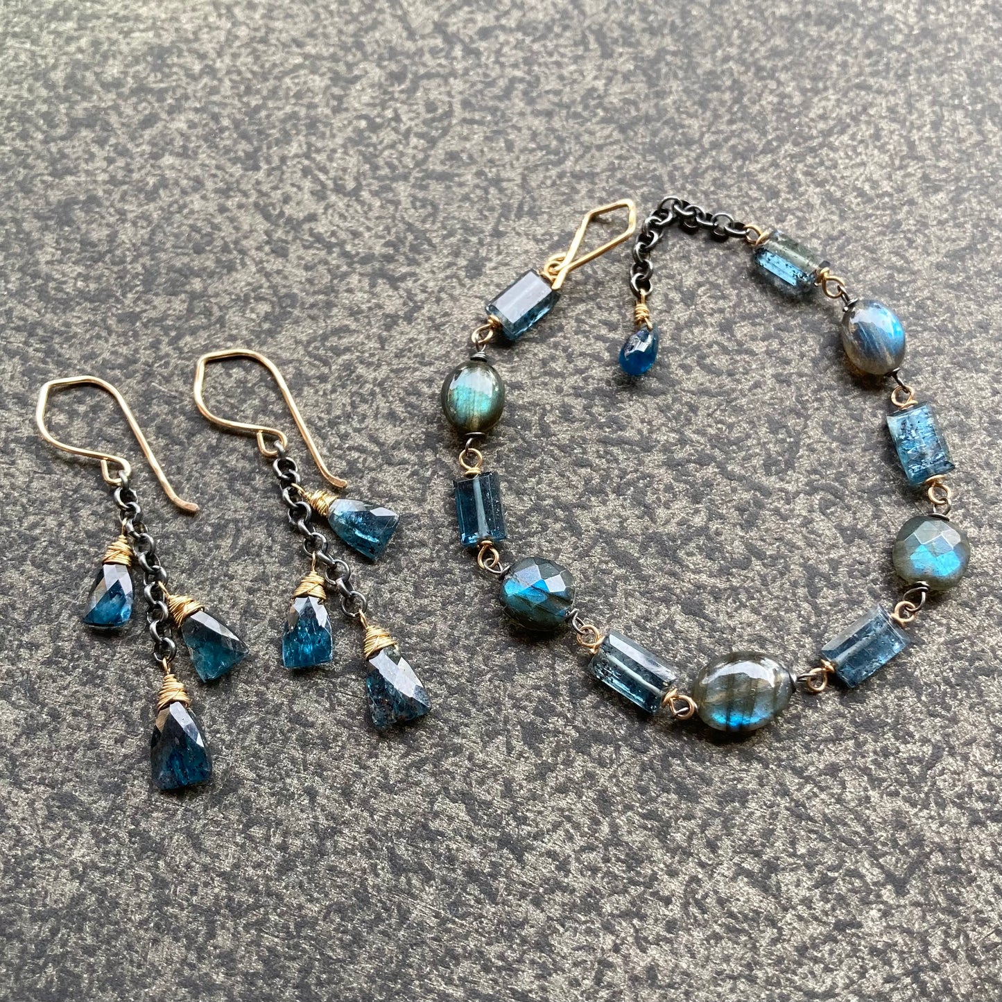 Moss Kyanite & Mixed Metal Cascade Earrings