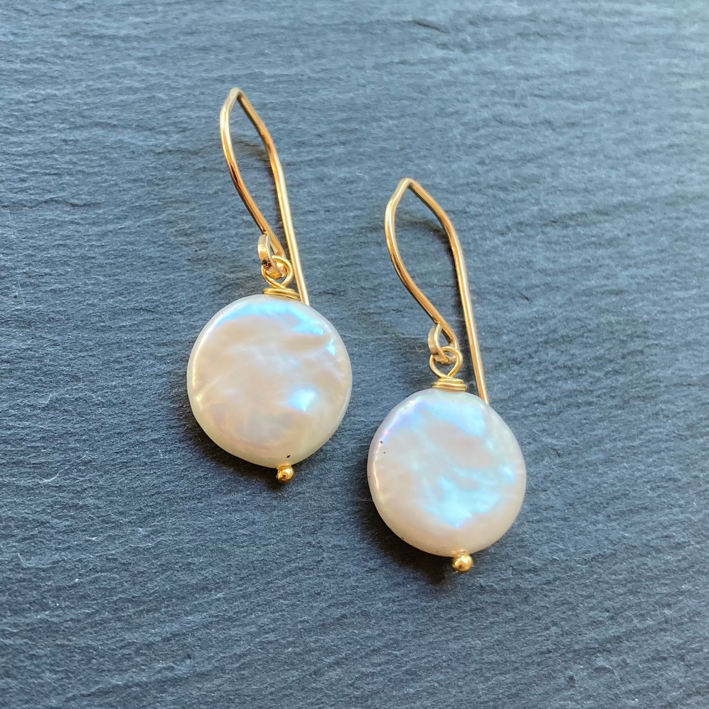 Freshwater Coin Pearl & Gold Earrings