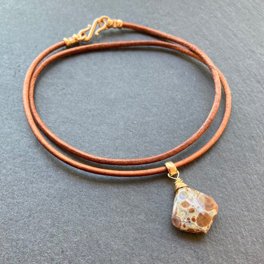 Asteroid Jasper & Bronze Leather Choker