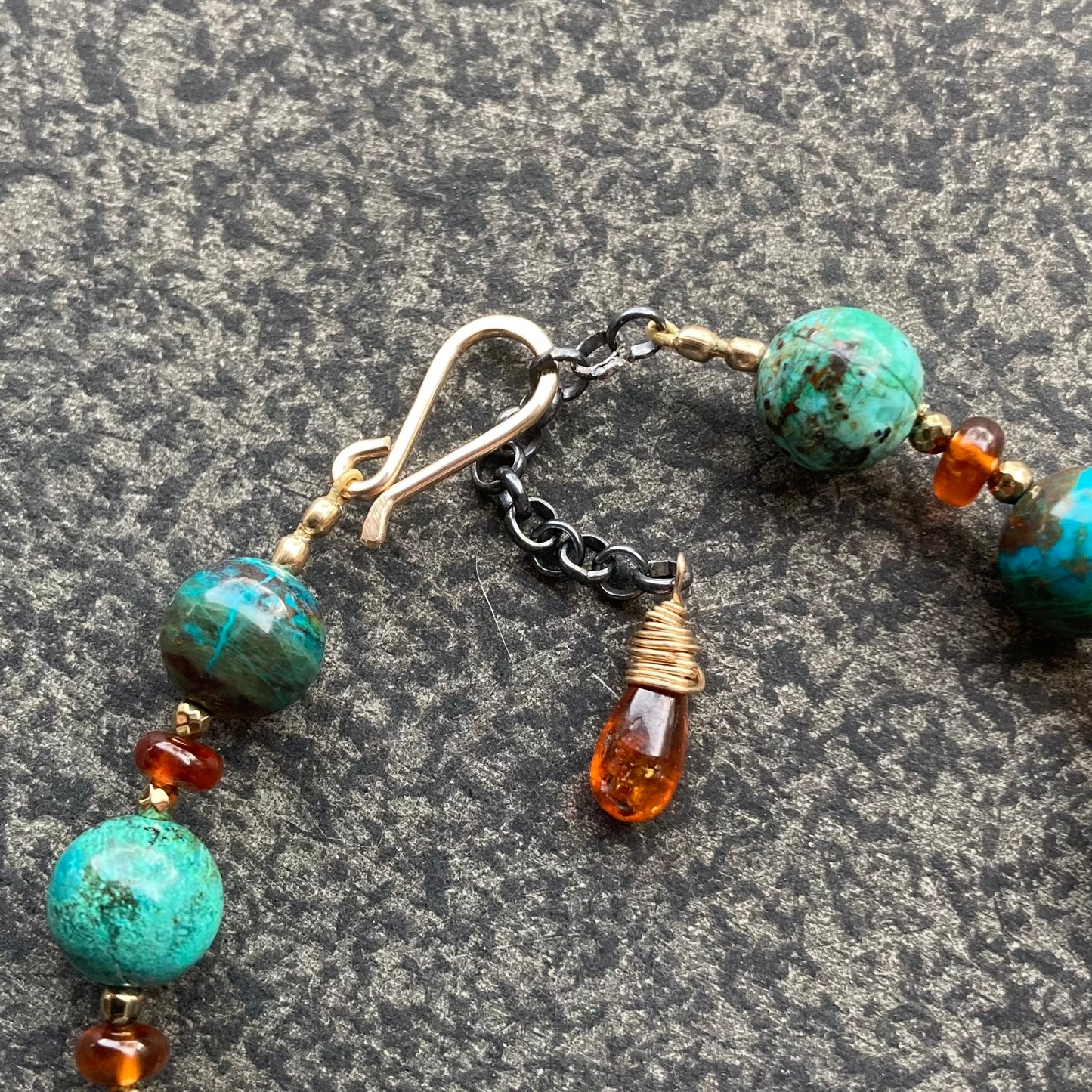 Chrysocolla, Hessonite & Mixed Metal Bracelet