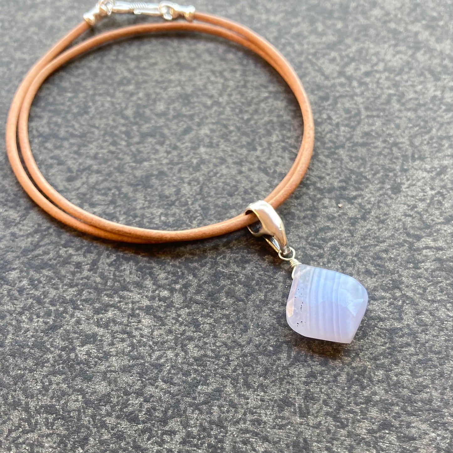 Blue Lace Agate & Sterling Silver Leather Choker