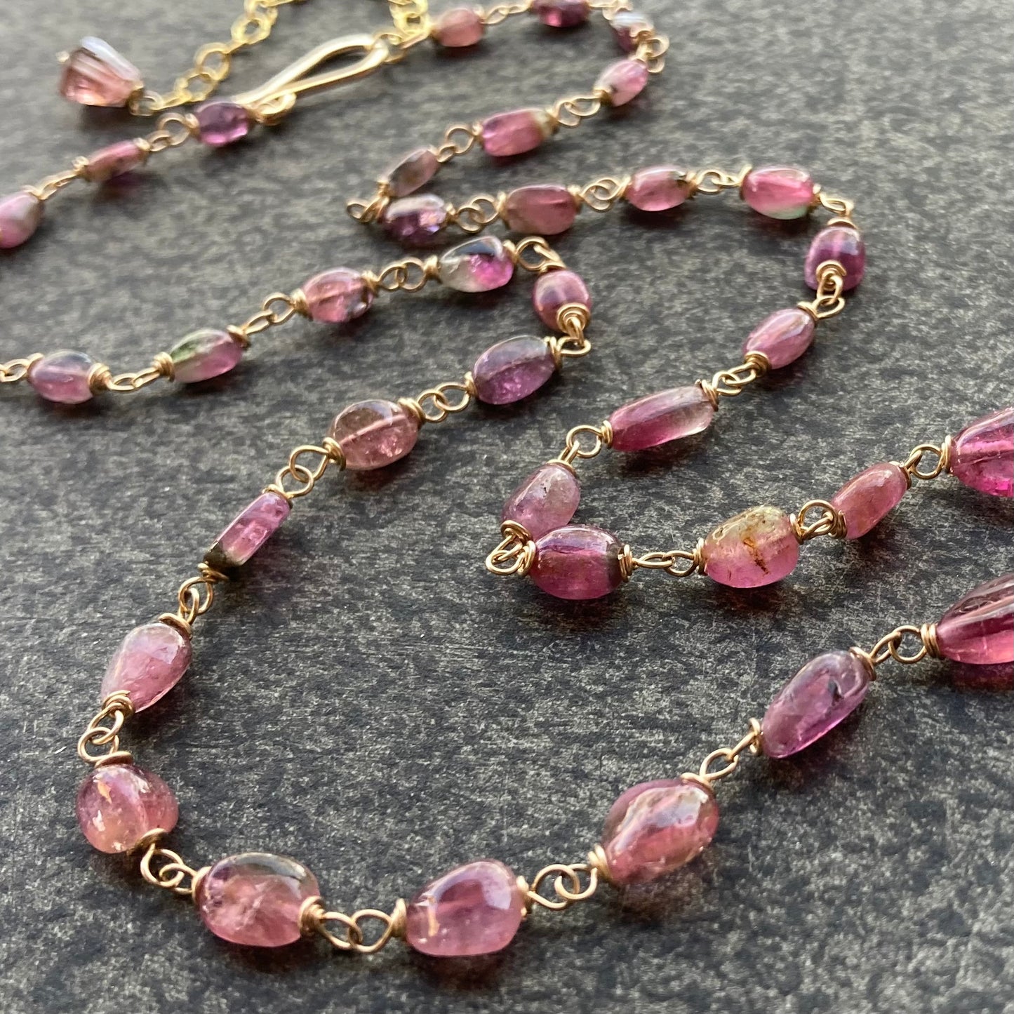 Watermelon Tourmaline & Gold Necklace