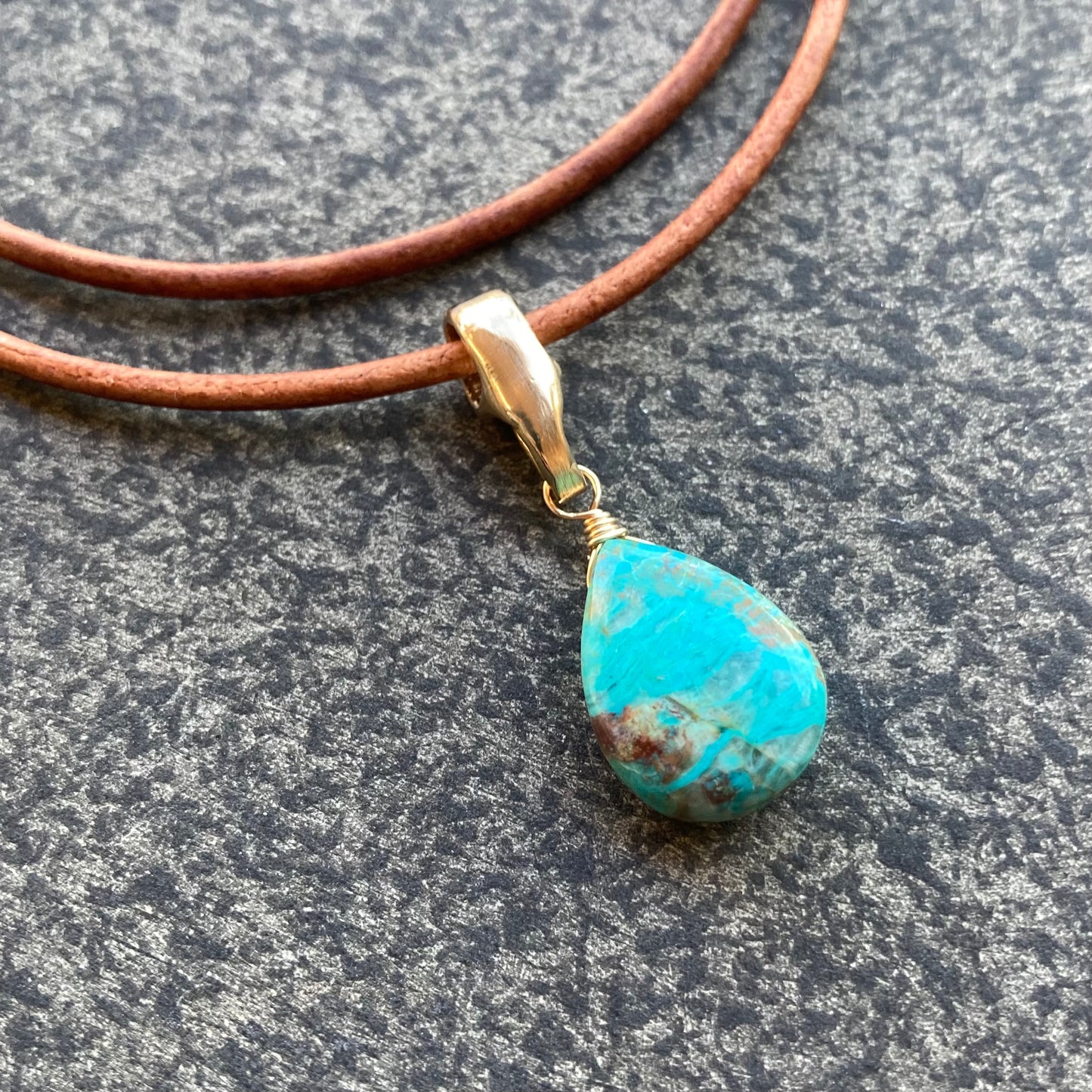 Chrysocolla & Bronze Leather Choker