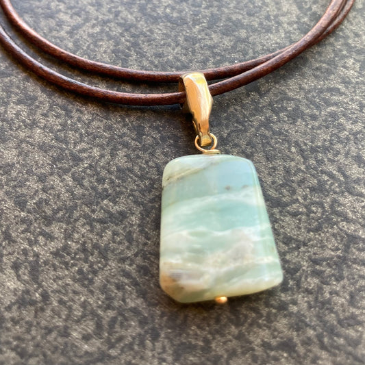 Peruvian Opal & Bronze Leather Choker