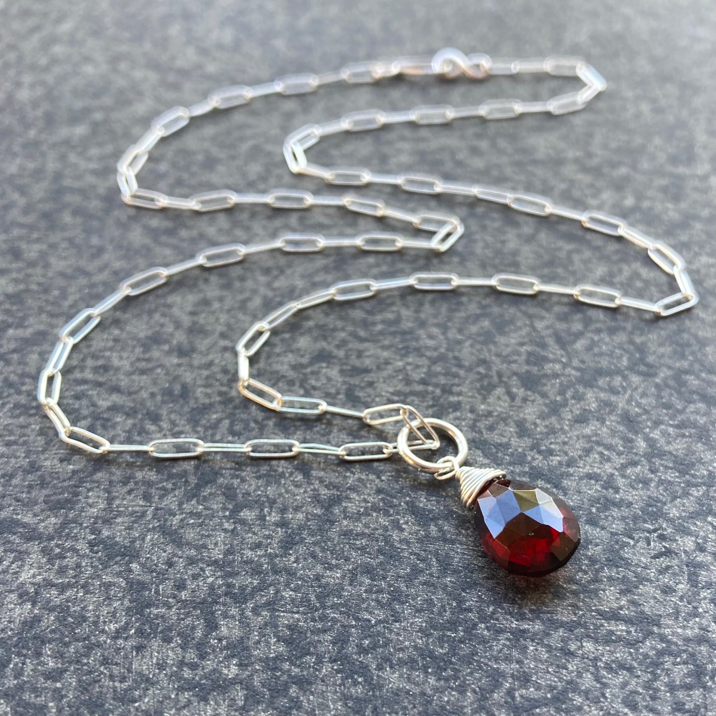 Mozambique Garnet & Sterling Silver Pendant Necklace