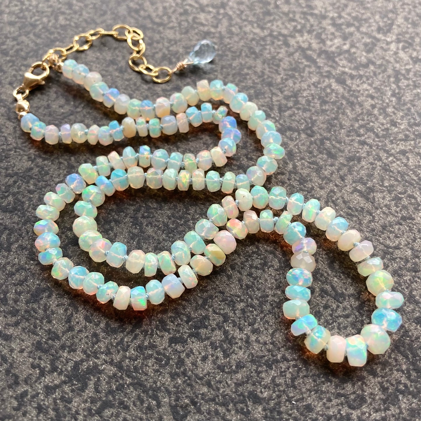 Ethiopian Opal Hand Knotted Aqua Silk Necklace