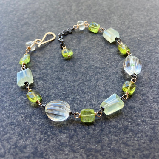 Peridot, Prasiolite, Prehnite & Mixed Metal Bracelet