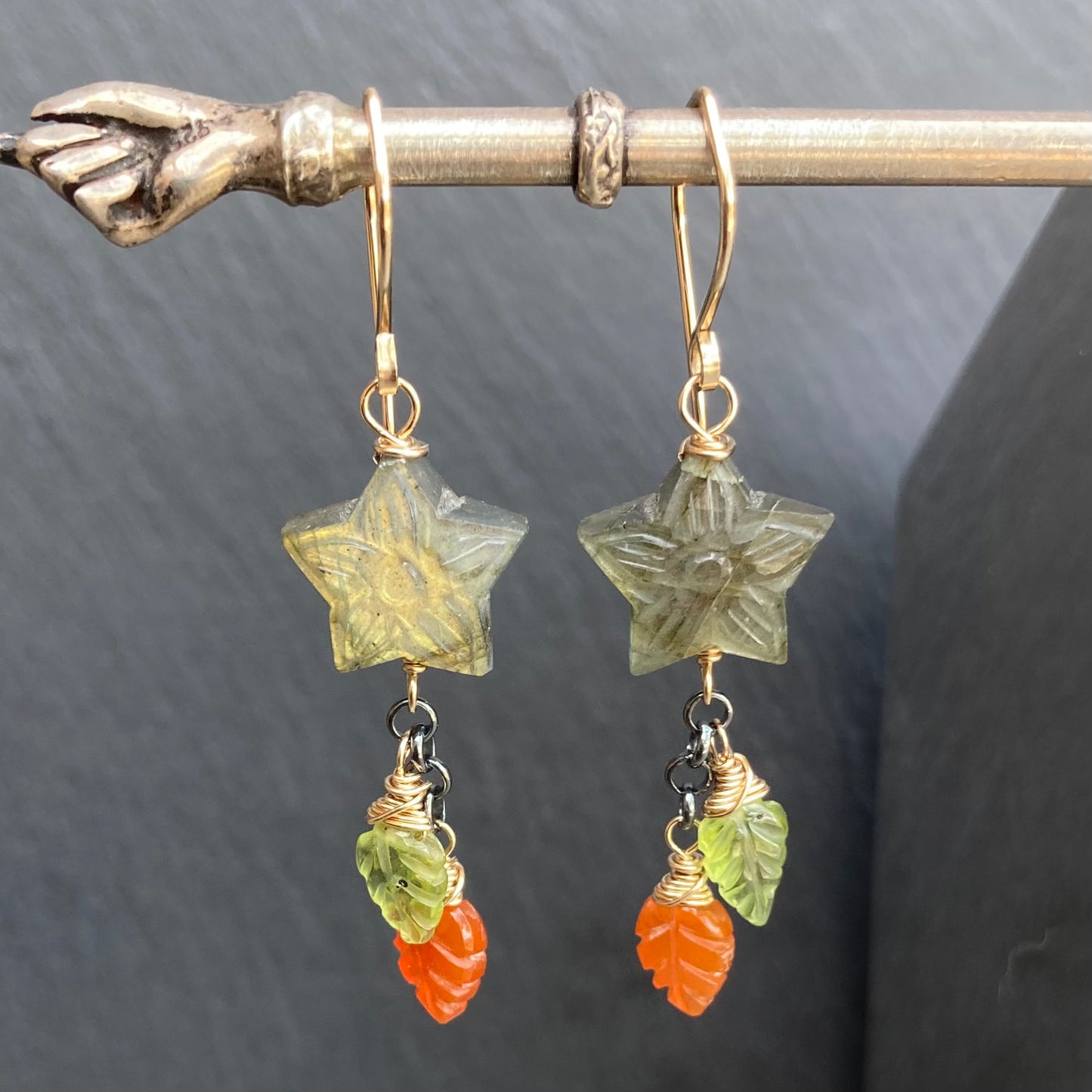 Labradorite & Mixed Metal Star Flower Earrings