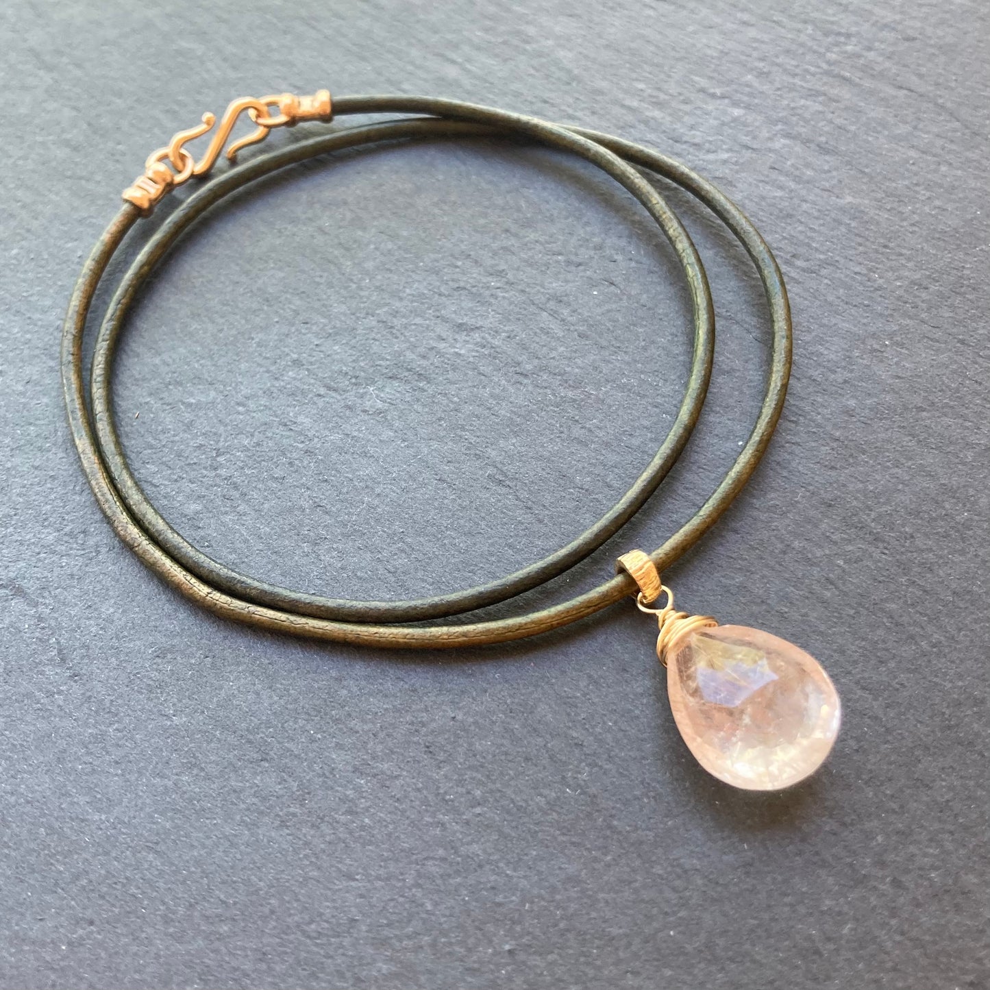 Copper Rutilated Quartz & Bronze Leather Choker