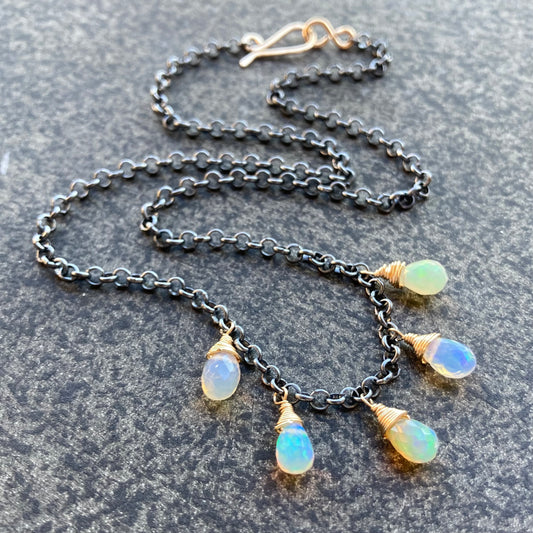 Ethiopian Opal & Mixed Metal Charm Choker