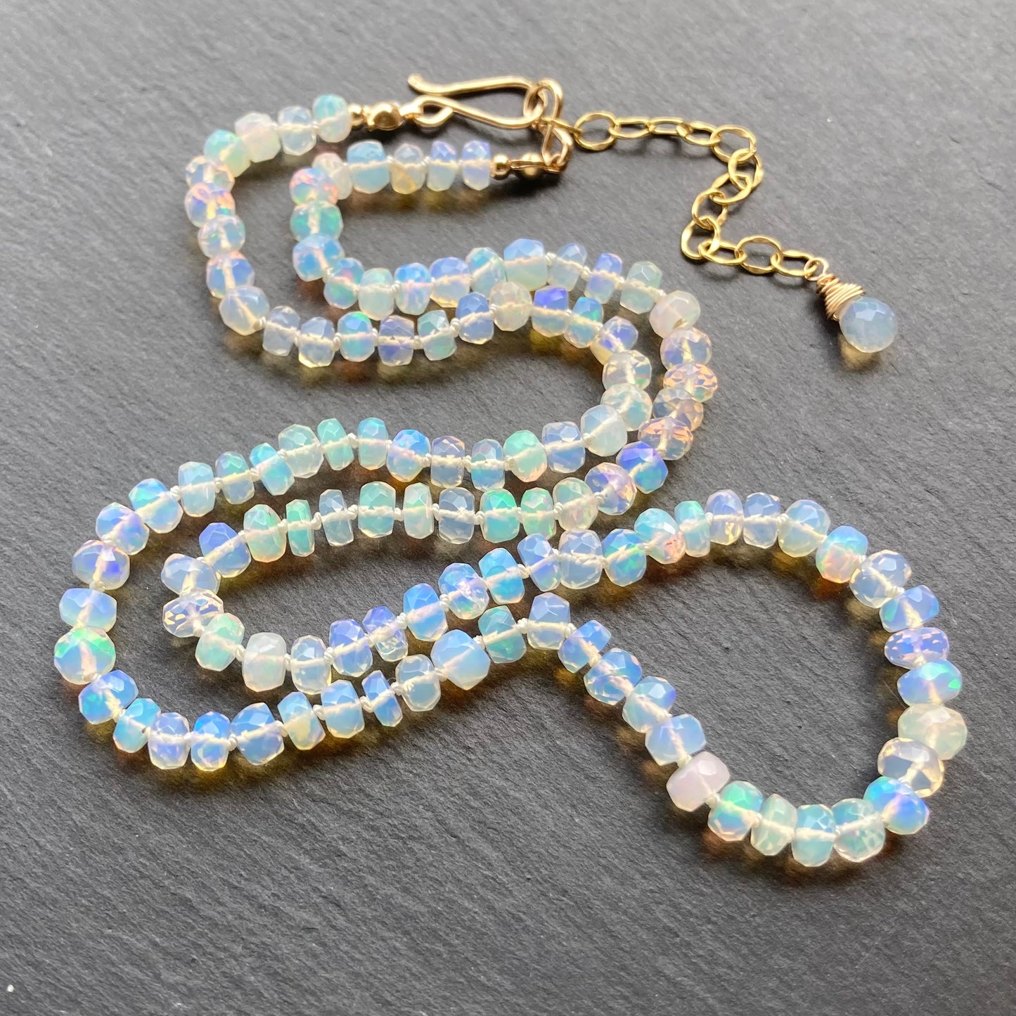 Ethiopian Opal Hand Knotted Silk Necklace
