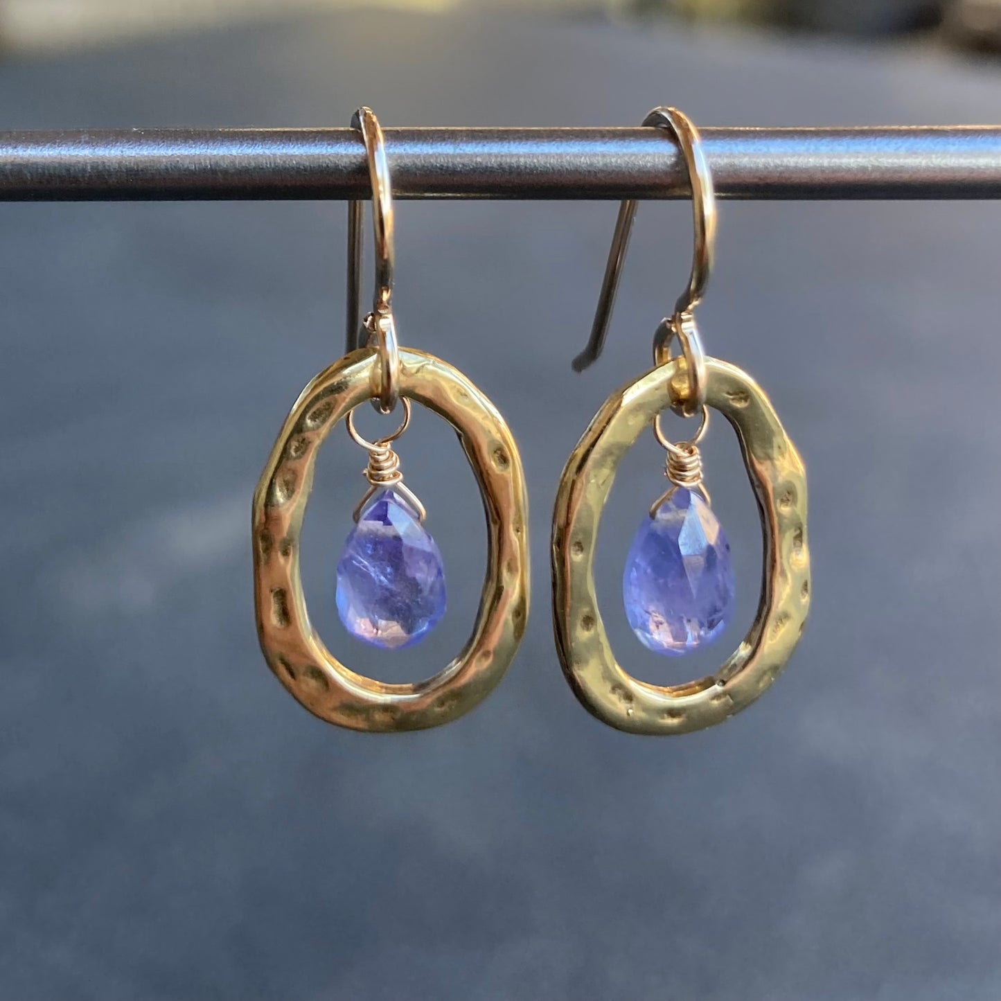 Tanzanite, 14k Gold & Bronze Oval Hoops