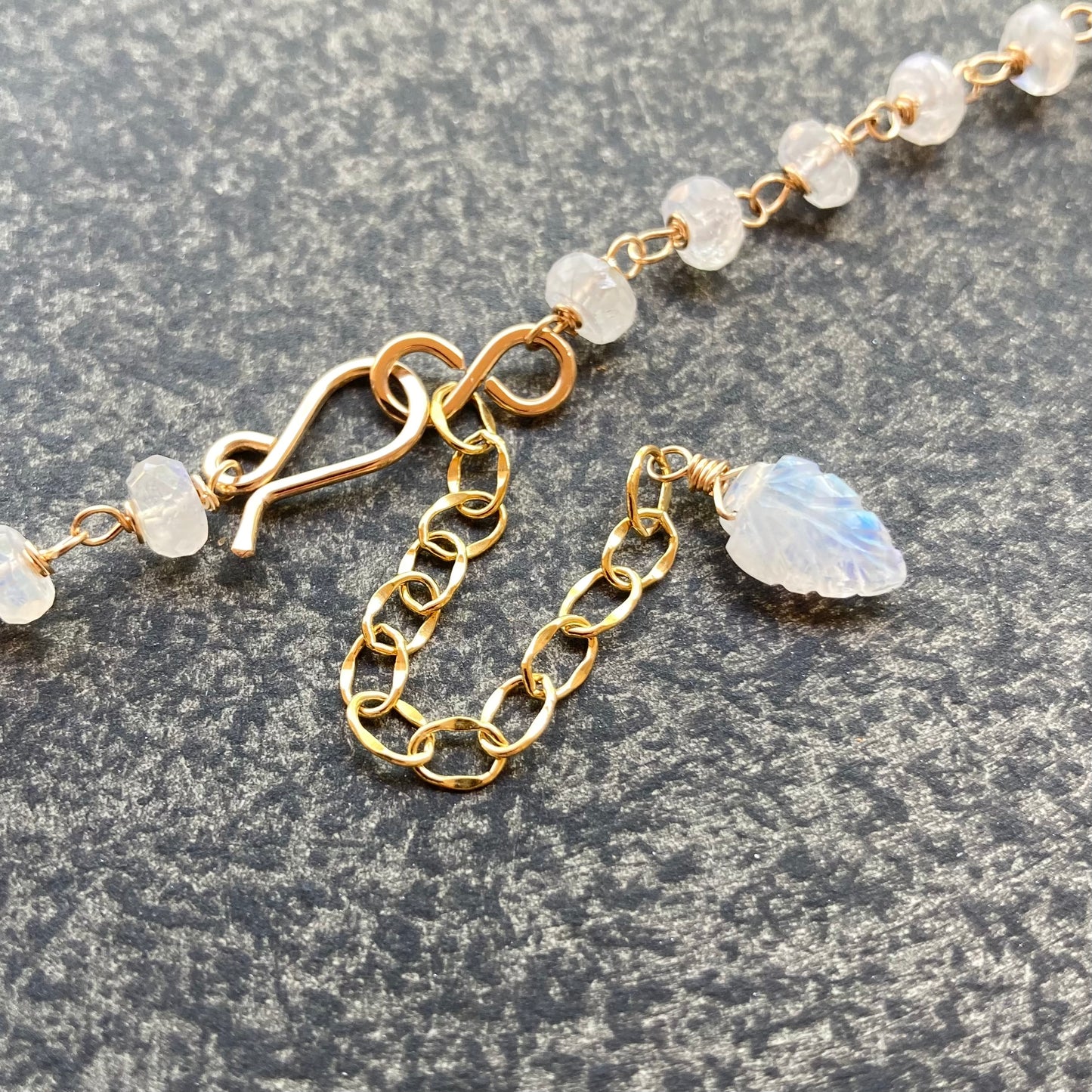 Luna Dewdrops Rainbow Moonstone & Gold Chainmail Collar