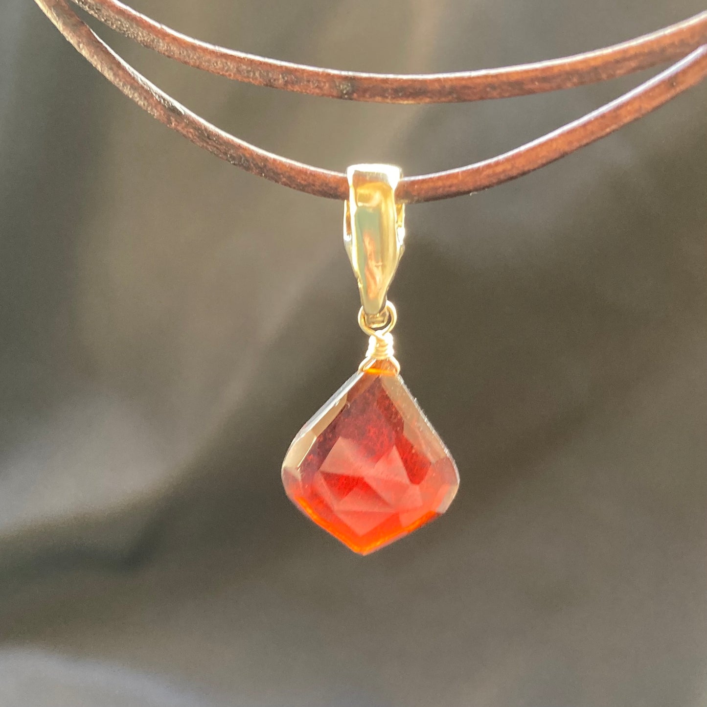 Hessonite Garnet & Bronze Leather Choker