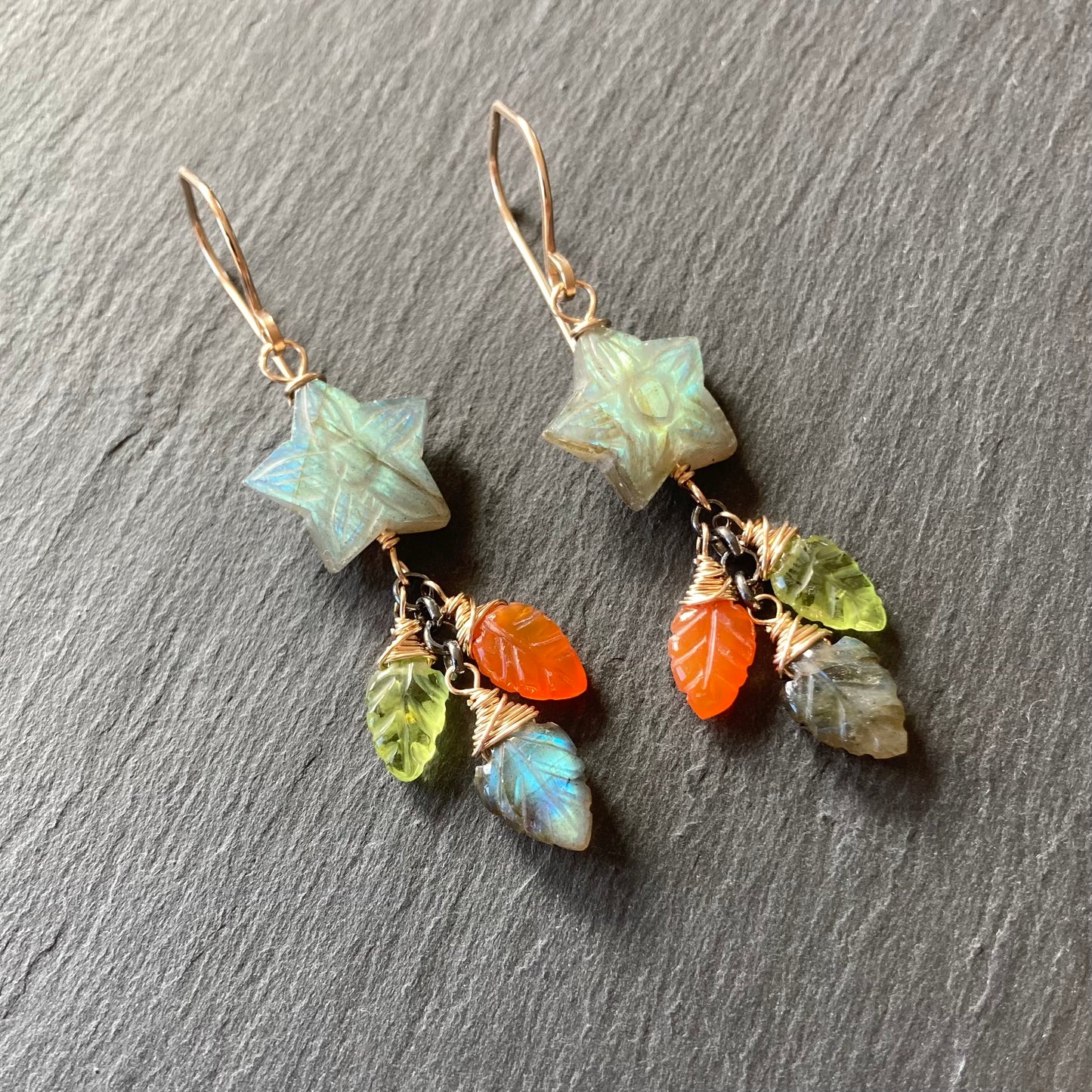Labradorite & Mixed Metal Star Flower Earrings