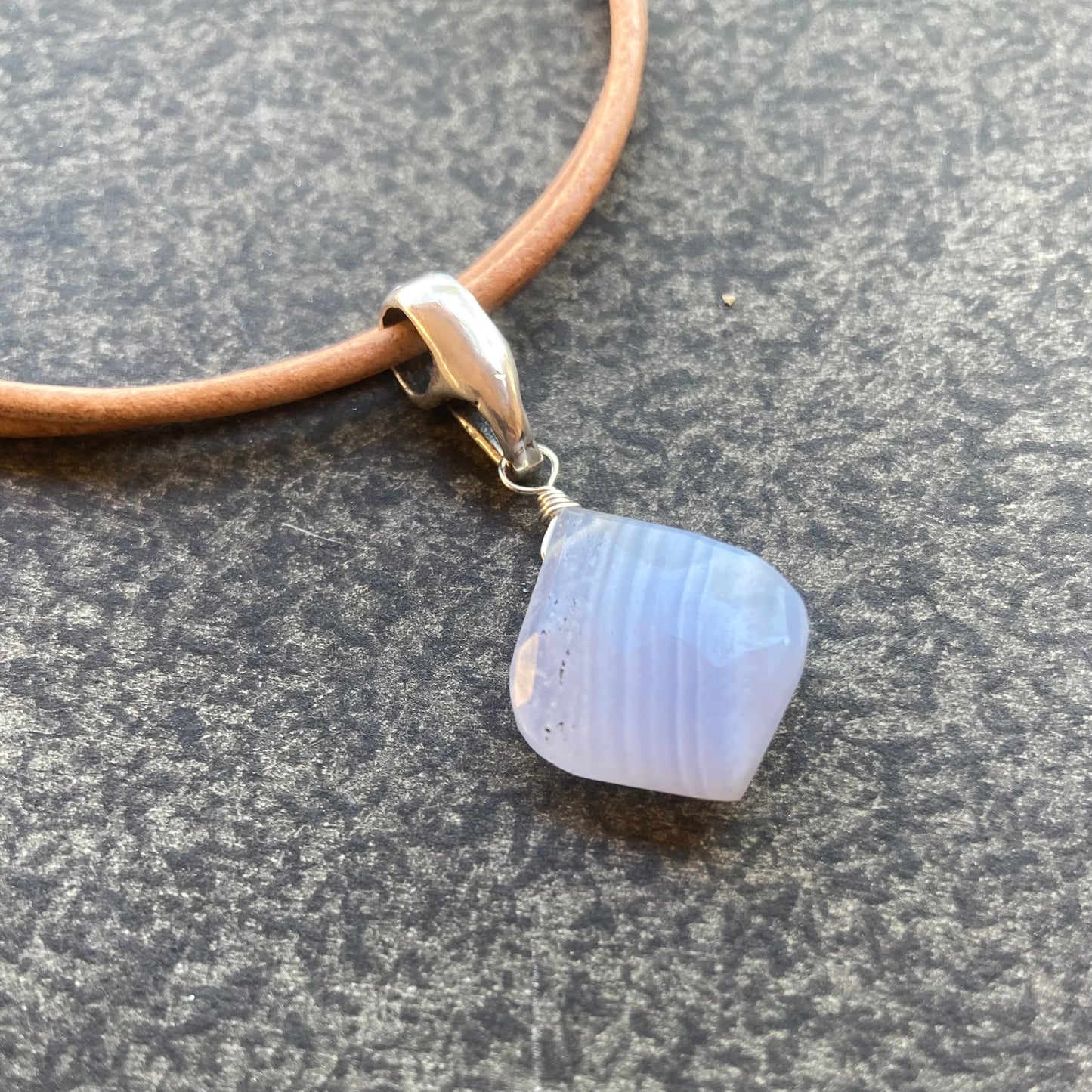 Blue Lace Agate & Sterling Silver Leather Choker