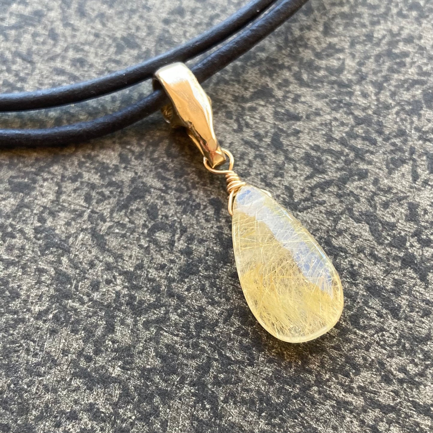 Golden Rutilated Quartz & Bronze Leather Choker