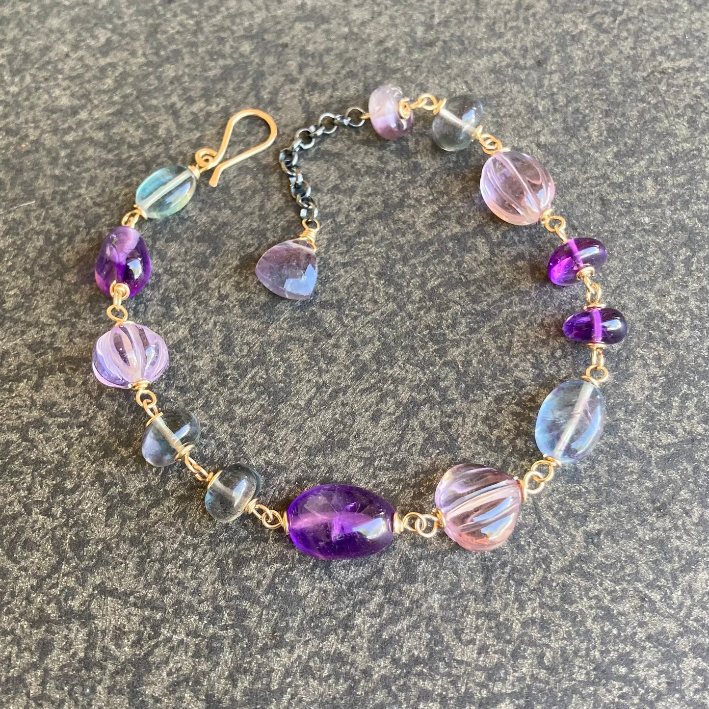 Amethyst, Fluorite & Mixed Metal Bracelet