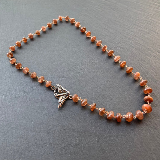 Sunstone, Rose Gold & Shibuichi Bird Toggle Necklace