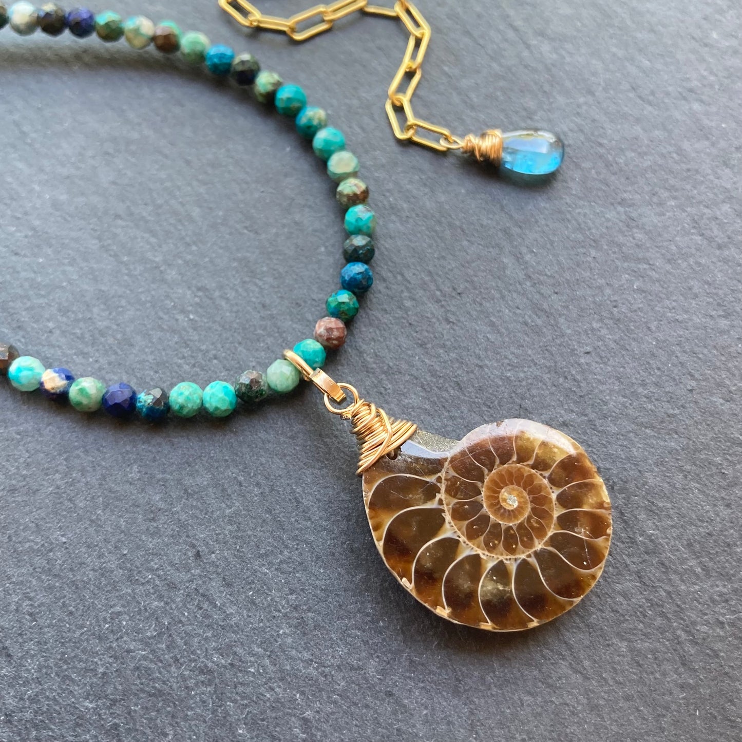 Chrysocolla Azurite & Gold Ammonite Pendant Choker