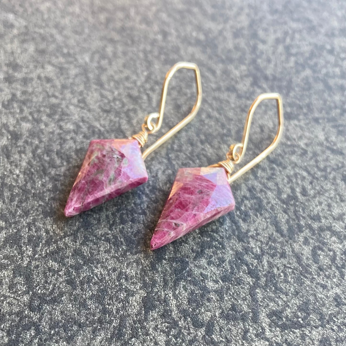 Ruby & Gold Arrowhead Earrings