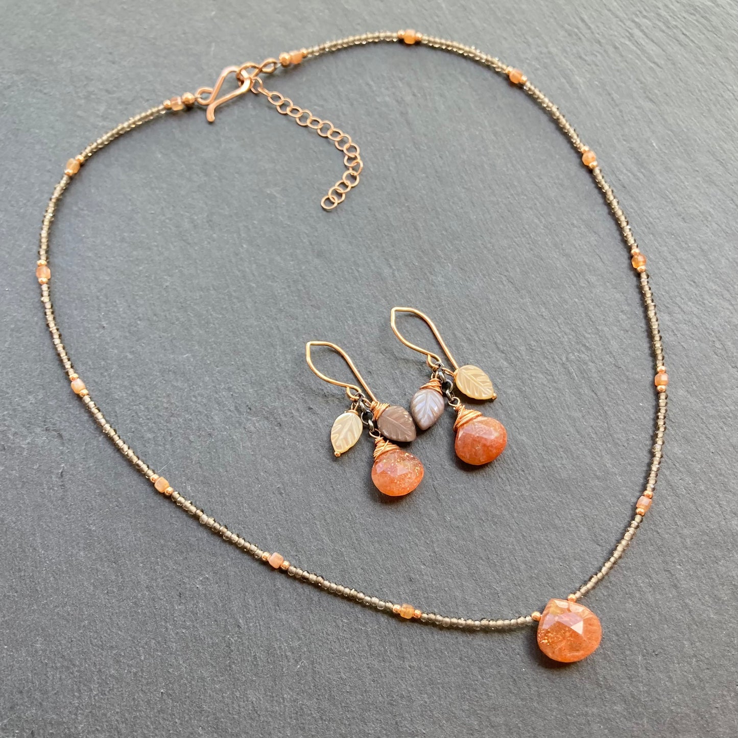 Sunstone, Smoky Quartz & Rose Gold Choker