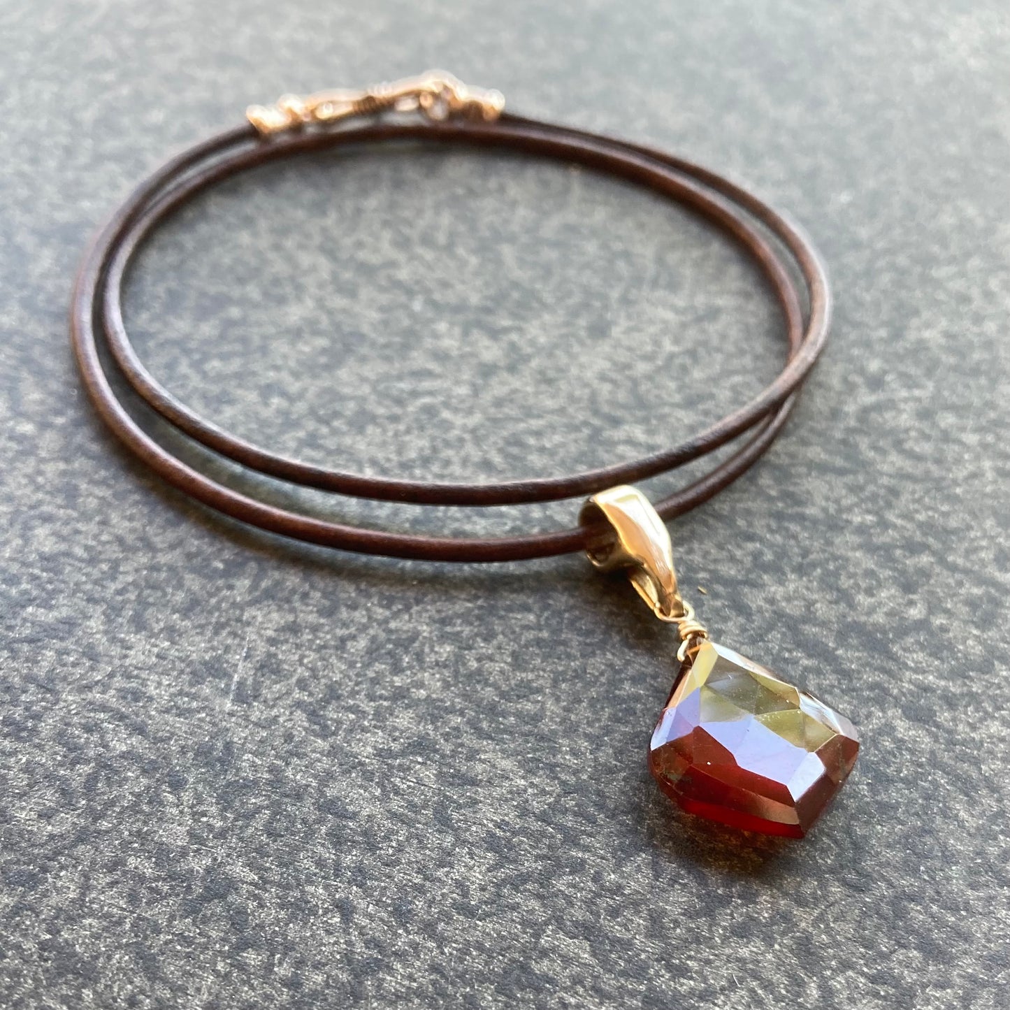 Hessonite Garnet & Bronze Leather Choker