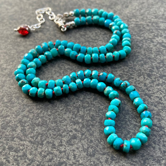 Arizona Turquoise Hand Knotted Red Silk Necklace