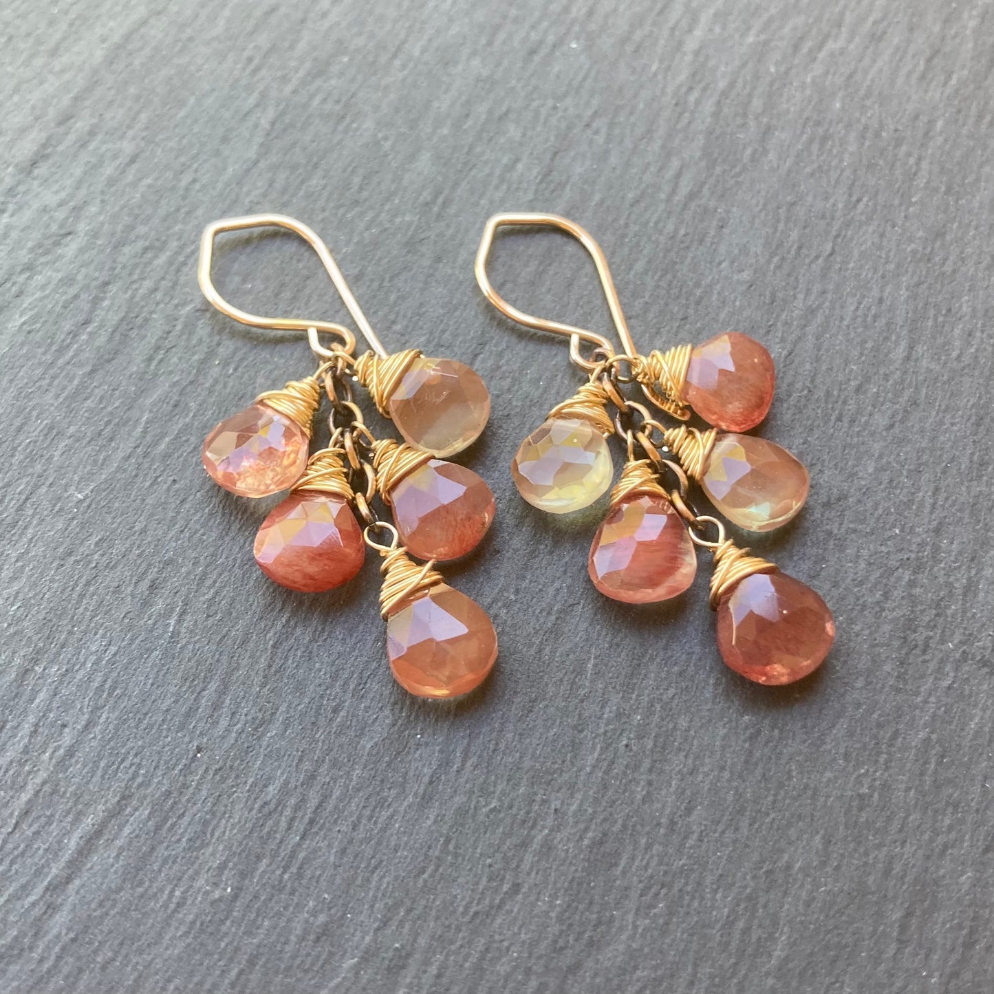 Andesine Labradorite & Mixed Metal Cascade Earrings
