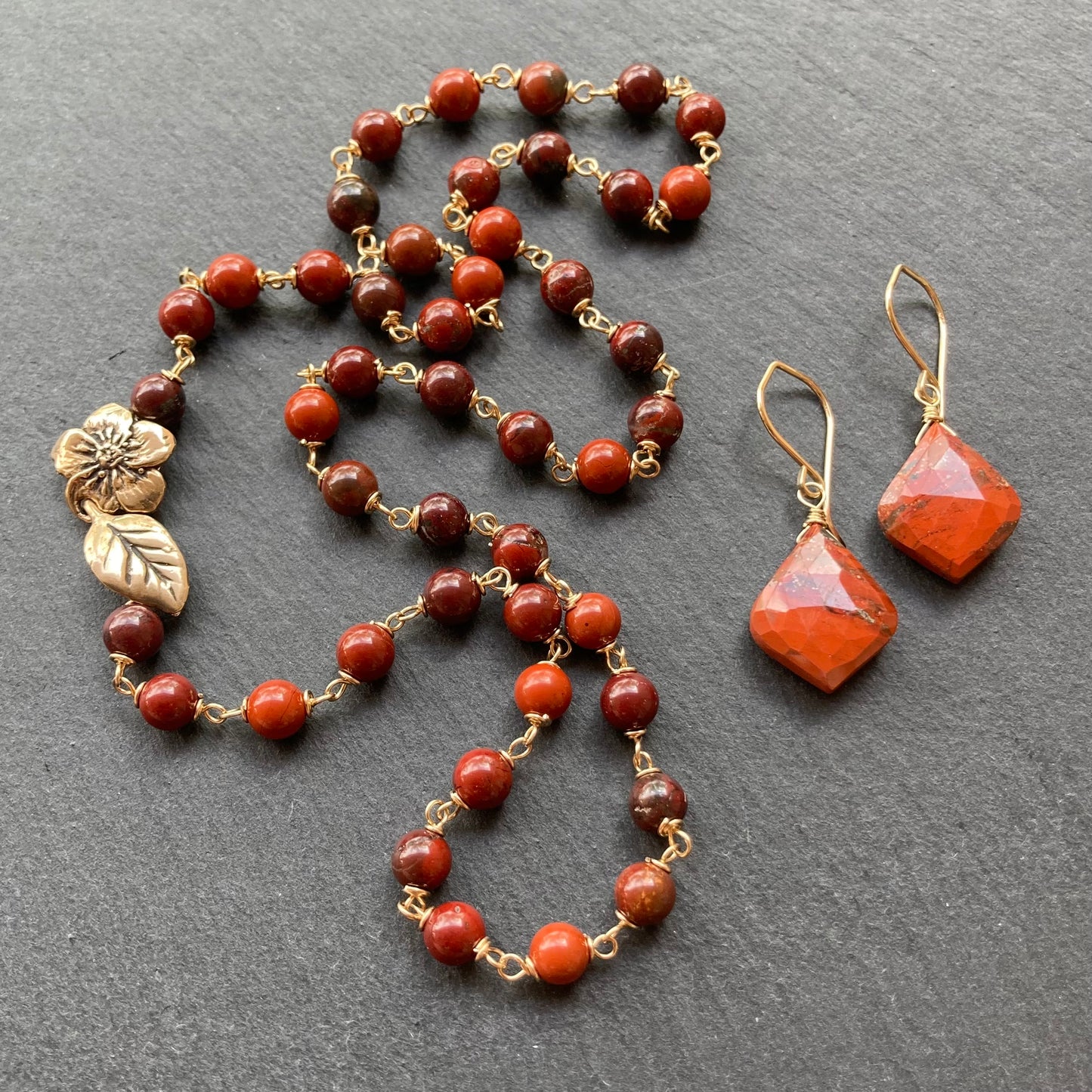 Red Jasper & Gold Earrings