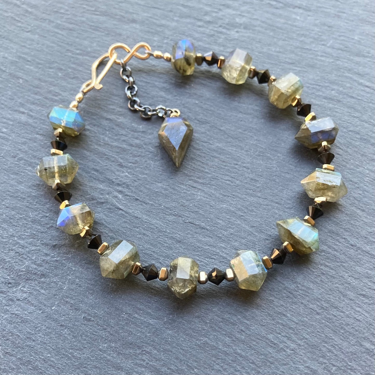 Labradorite, Black Spinel & Pyrite Bracelet
