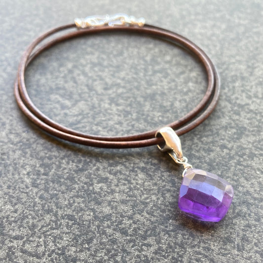 Amethyst & Sterling Silver Leather Choker